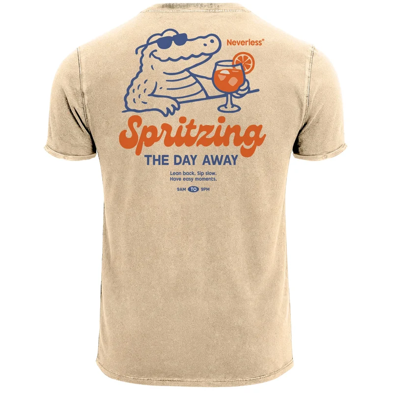 Herren Vintage T-Shirt Backprint Spritzing the day away Alligator Retro Design Aufdruck Used Look