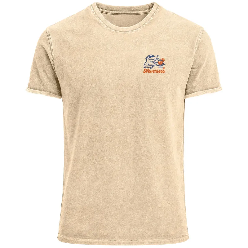 Herren Vintage T-Shirt Backprint Spritzing the day away Alligator Retro Design Aufdruck Used Look