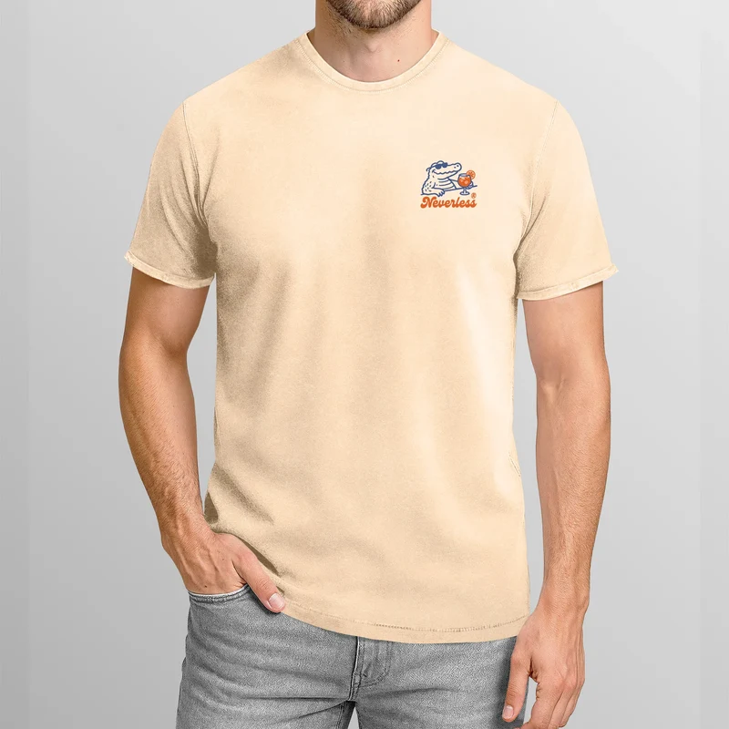 Herren Vintage T-Shirt Backprint Spritzing the day away Alligator Retro Design Aufdruck Used Look