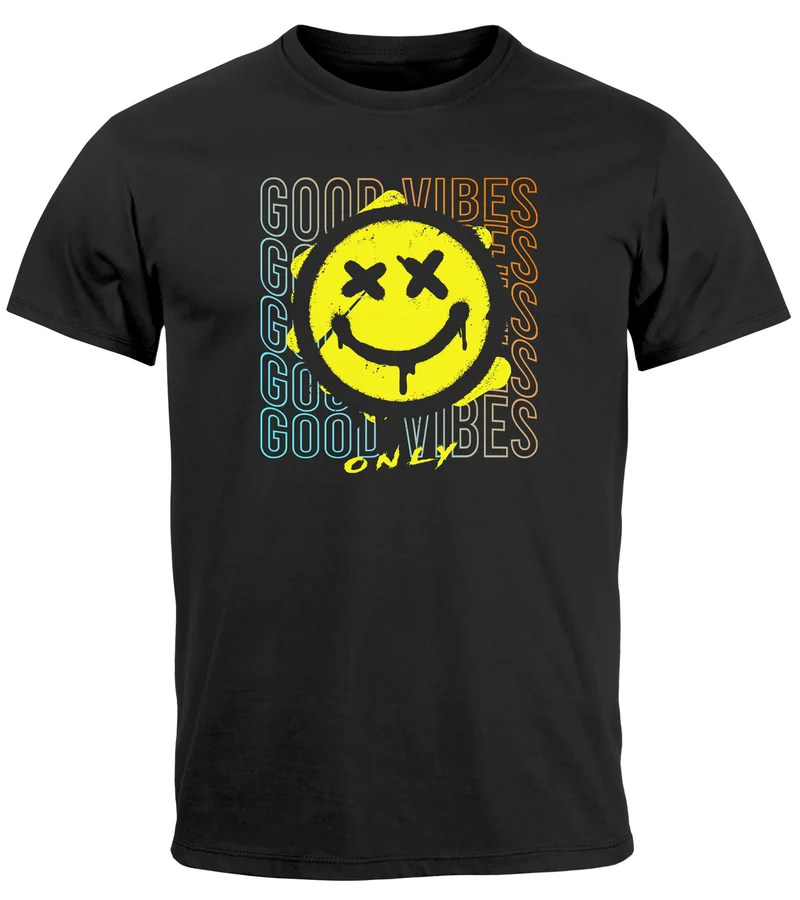 Herren T-Shirt Smiling Face Good Vibes Print Aufdruck Bedruckt Teachwear Fashion Streetstyle