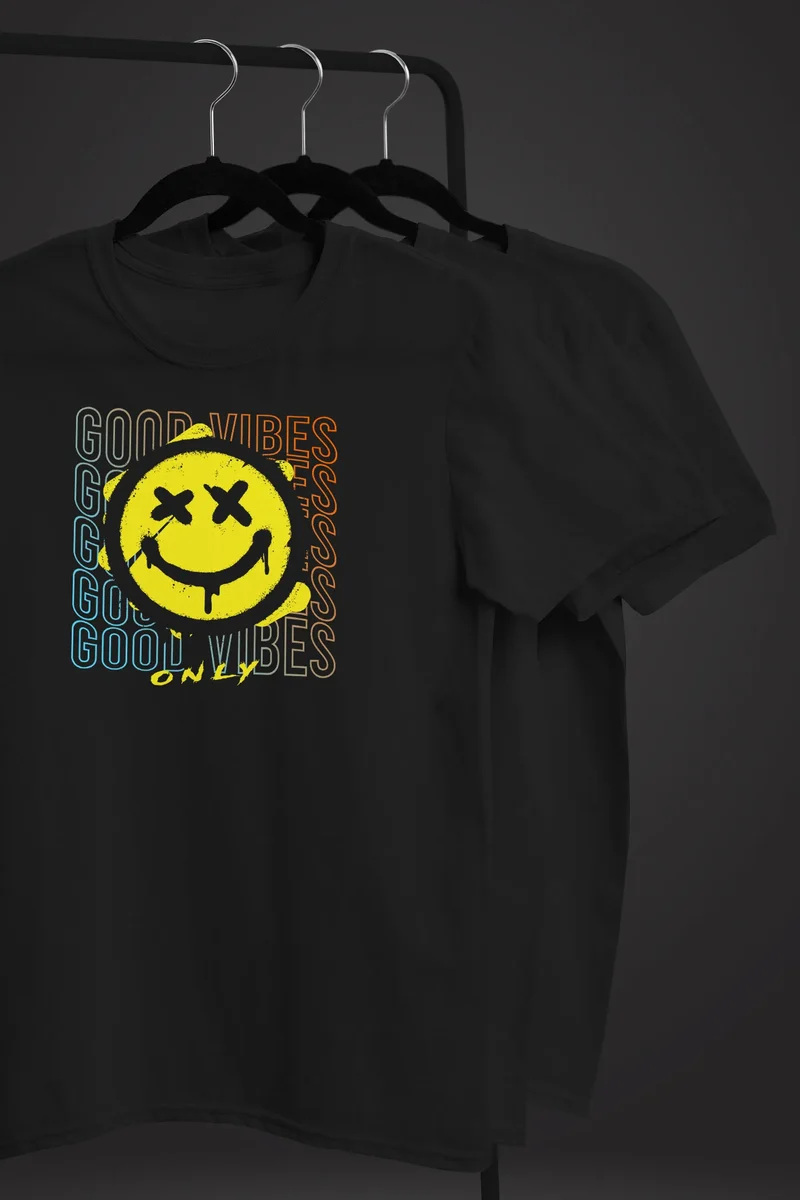 Herren T-Shirt Smiling Face Good Vibes Print Aufdruck Bedruckt Teachwear Fashion Streetstyle