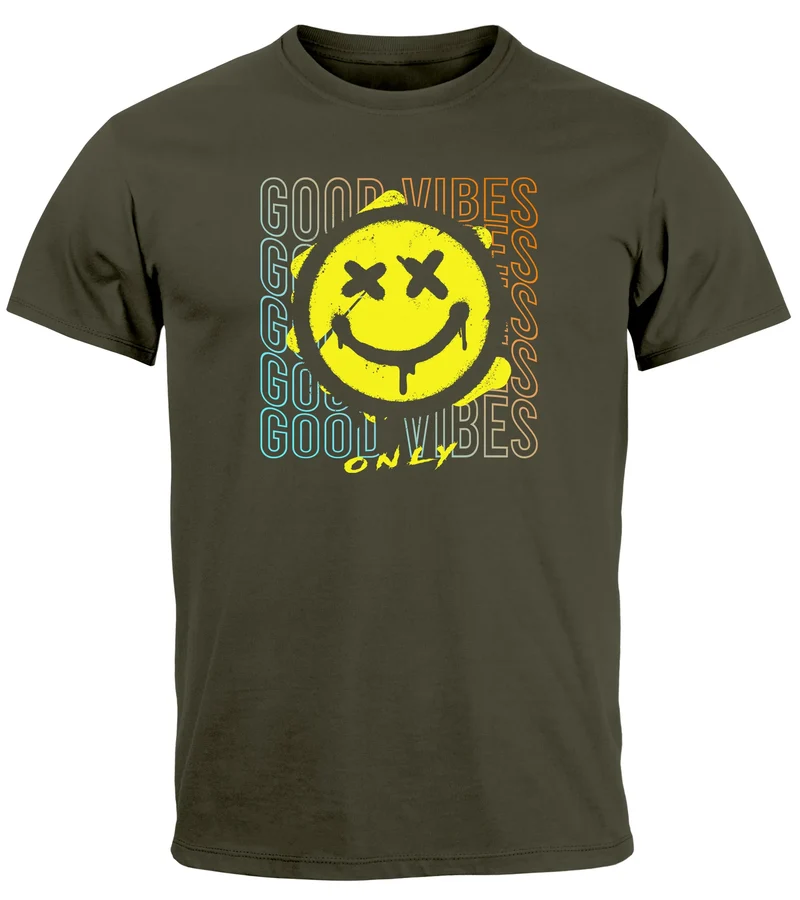 Herren T-Shirt Smiling Face Good Vibes Print Aufdruck Bedruckt Teachwear Fashion Streetstyle