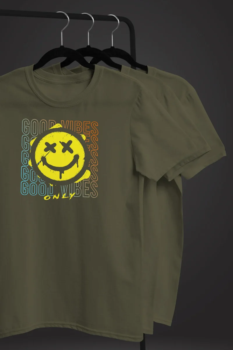 Herren T-Shirt Smiling Face Good Vibes Print Aufdruck Bedruckt Teachwear Fashion Streetstyle