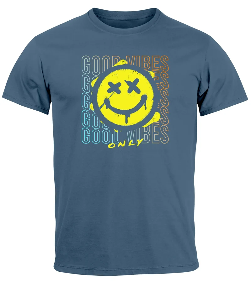 Herren T-Shirt Smiling Face Good Vibes Print Aufdruck Bedruckt Teachwear Fashion Streetstyle