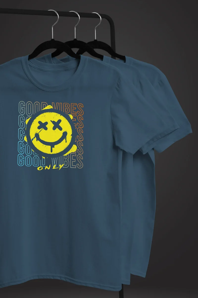 Herren T-Shirt Smiling Face Good Vibes Print Aufdruck Bedruckt Teachwear Fashion Streetstyle