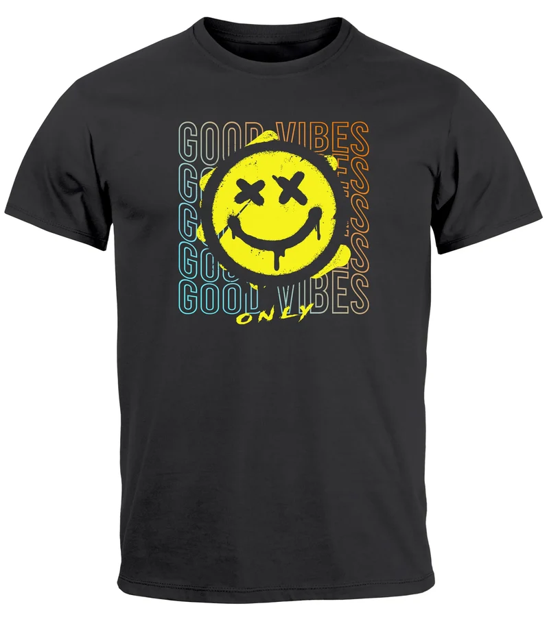 Herren T-Shirt Smiling Face Good Vibes Print Aufdruck Bedruckt Teachwear Fashion Streetstyle