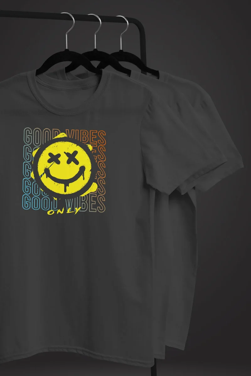 Herren T-Shirt Smiling Face Good Vibes Print Aufdruck Bedruckt Teachwear Fashion Streetstyle