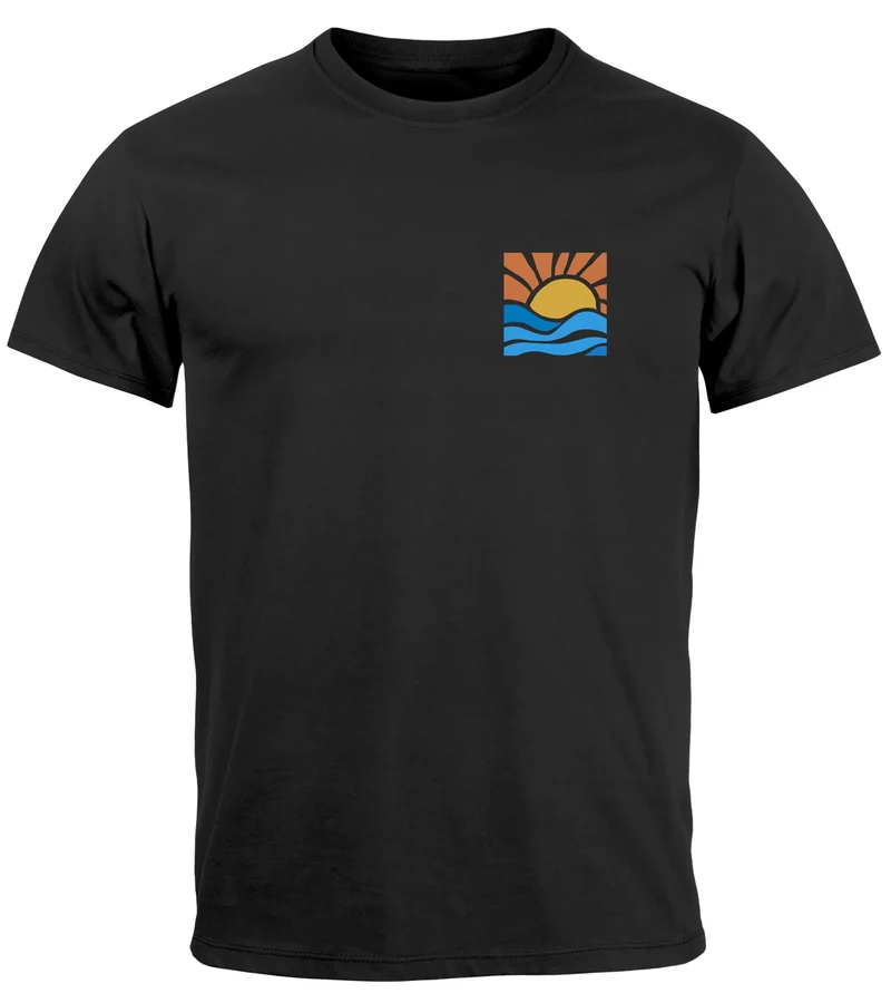 Herren T-Shirt Logo Print Sommer Sonne Welle Strand Beach Style Fashion Streetstyle