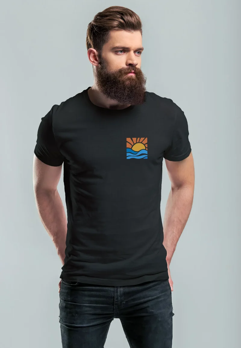 Herren T-Shirt Logo Print Sommer Sonne Welle Strand Beach Style Fashion Streetstyle