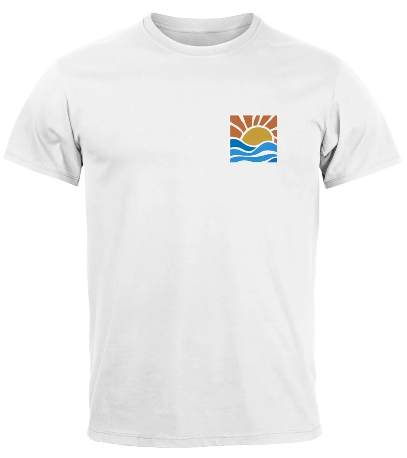 Herren T-Shirt Logo Print Sommer Sonne Welle Strand Beach Style Fashion Streetstyle