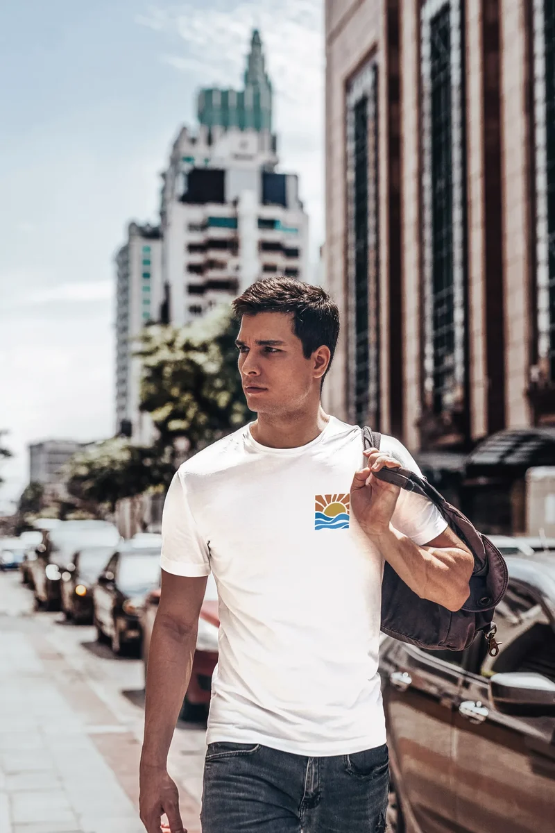 Herren T-Shirt Logo Print Sommer Sonne Welle Strand Beach Style Fashion Streetstyle