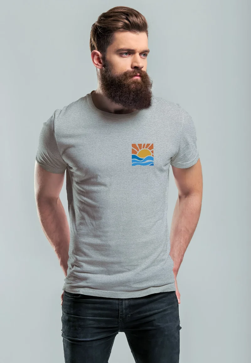 Herren T-Shirt Logo Print Sommer Sonne Welle Strand Beach Style Fashion Streetstyle