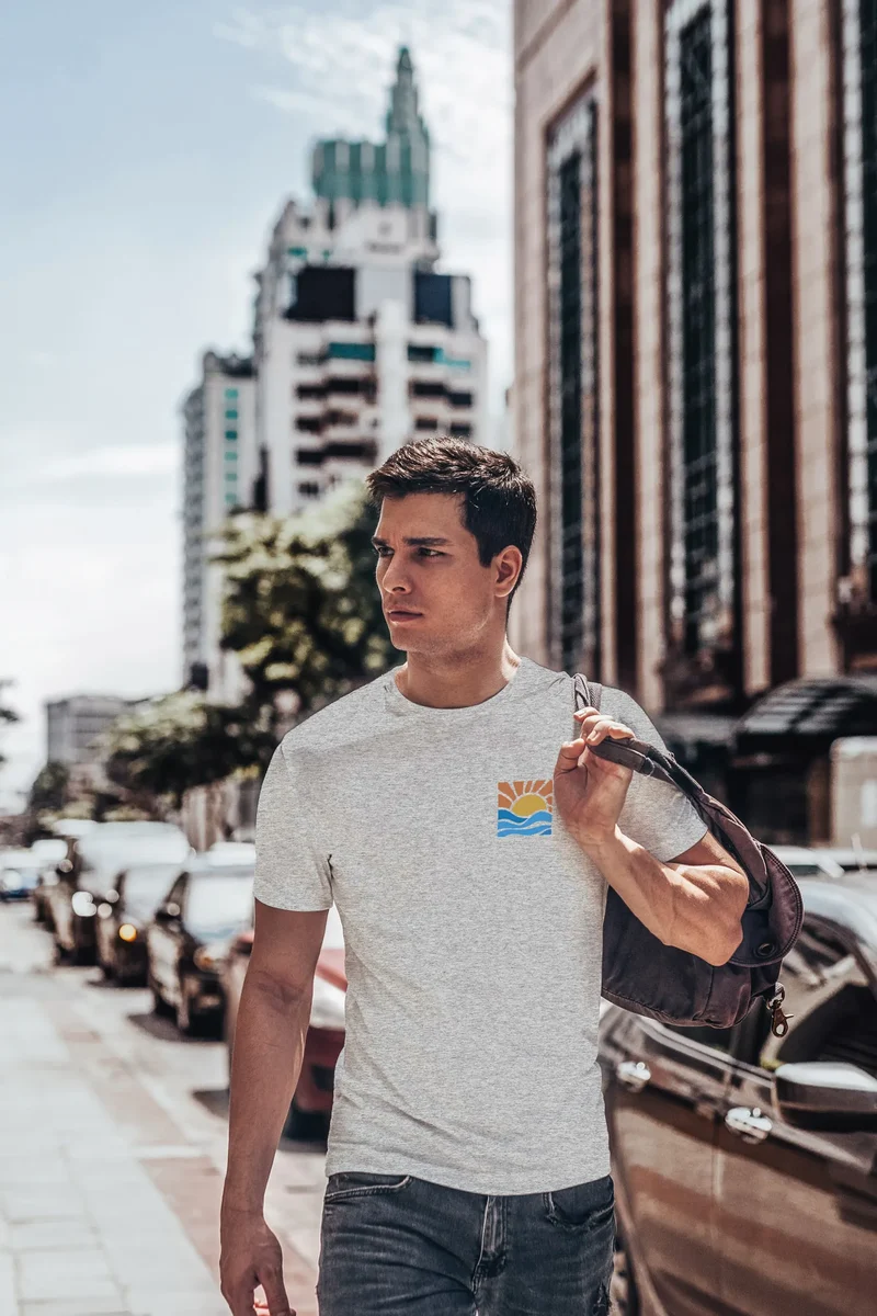 Herren T-Shirt Logo Print Sommer Sonne Welle Strand Beach Style Fashion Streetstyle
