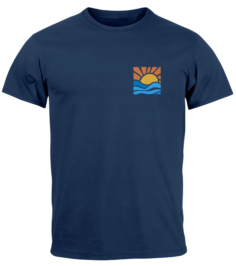 Herren T-Shirt Logo Print Sommer Sonne Welle Strand Beach Style Fashion Streetstyle