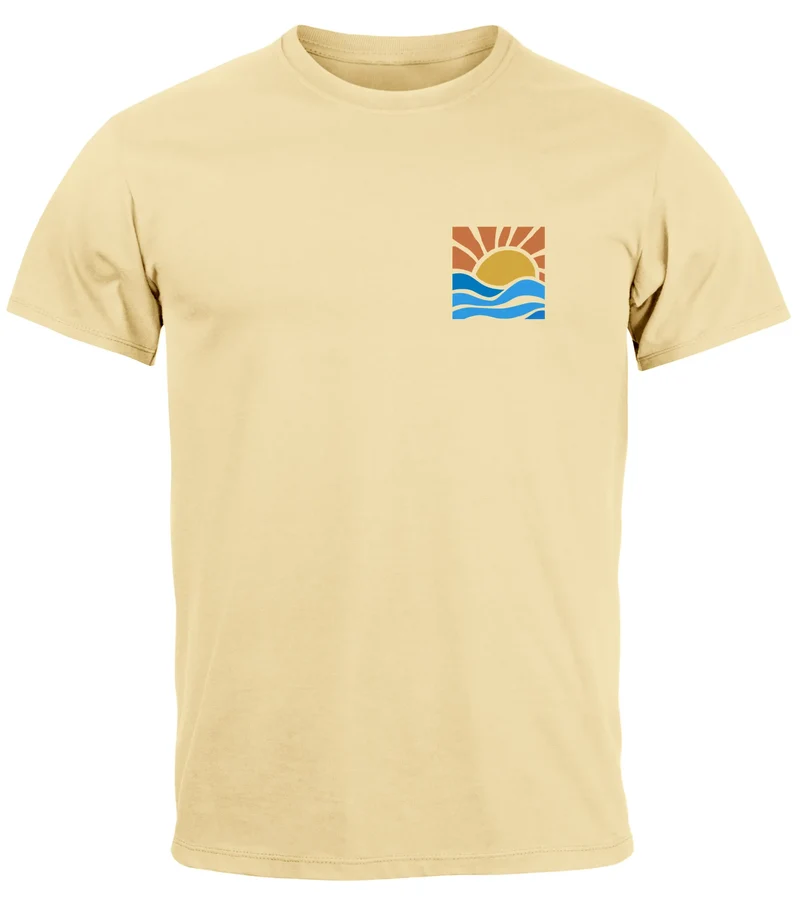 Herren T-Shirt Logo Print Sommer Sonne Welle Strand Beach Style Fashion Streetstyle