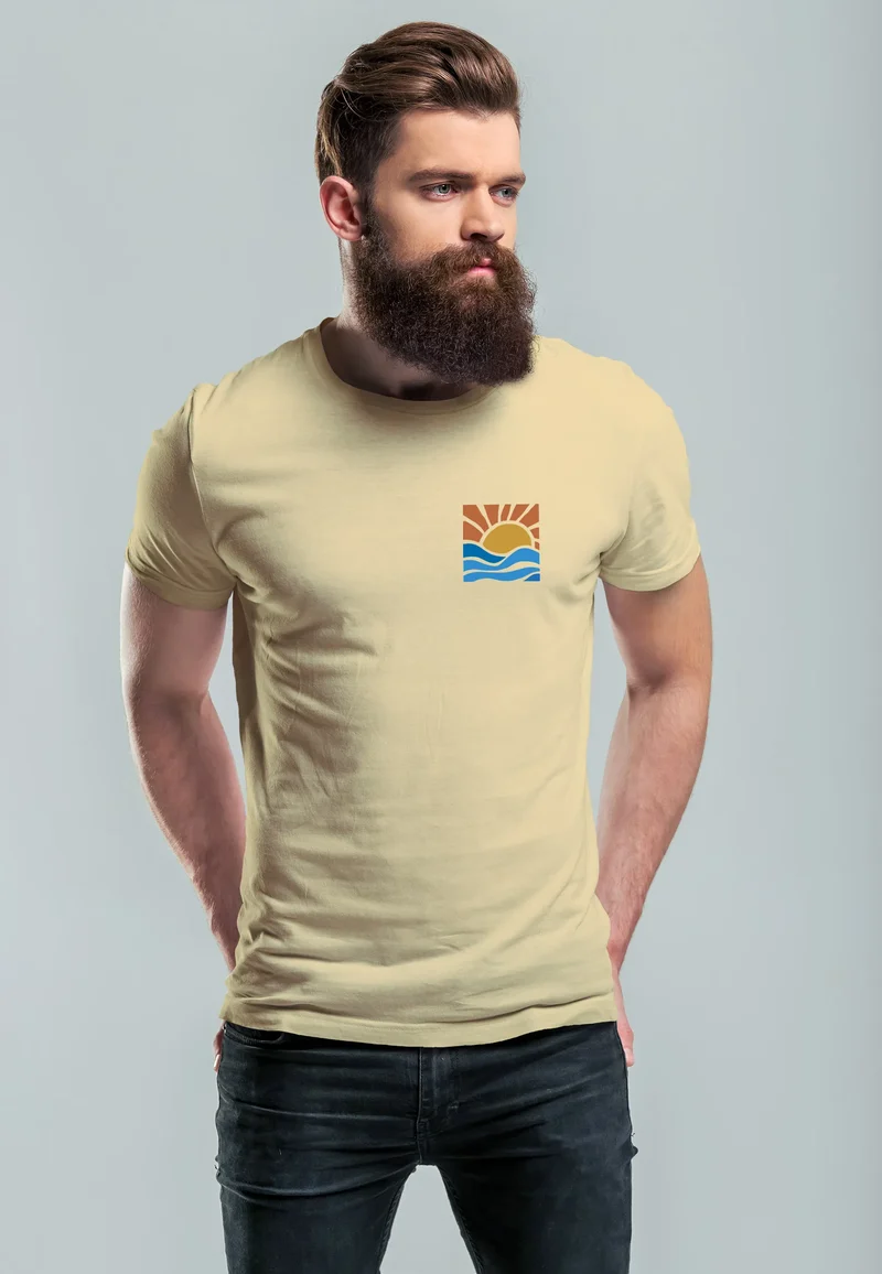 Herren T-Shirt Logo Print Sommer Sonne Welle Strand Beach Style Fashion Streetstyle