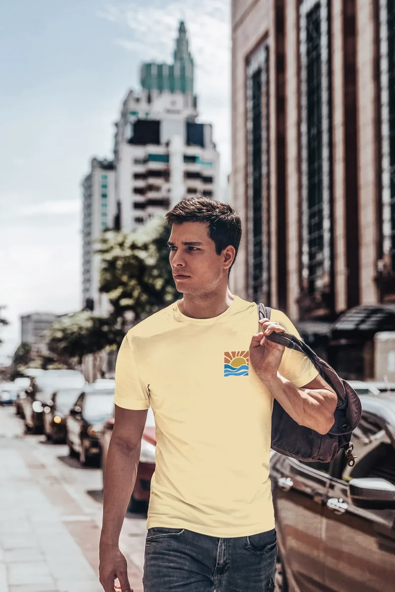 Herren T-Shirt Logo Print Sommer Sonne Welle Strand Beach Style Fashion Streetstyle