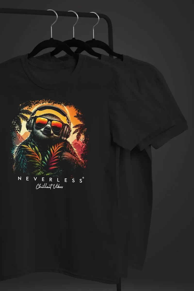 Herren T-Shirt Musik DJ Chill Faultier Print Aufdruck Relax Sommer Fashion Streetstyle