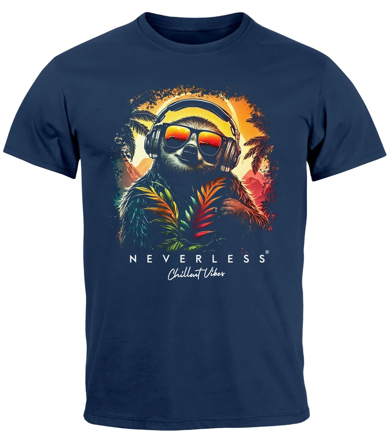 Herren T-Shirt Musik DJ Chill Faultier Print Aufdruck Relax Sommer Fashion Streetstyle