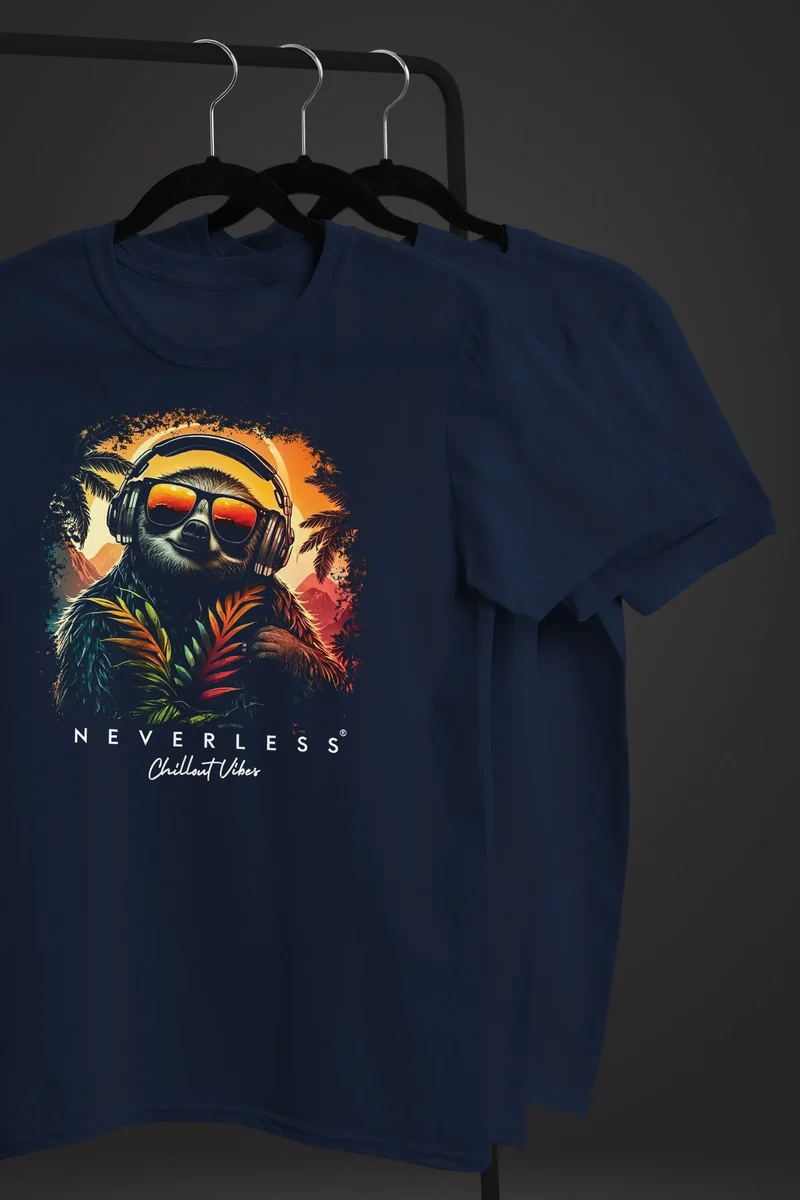Herren T-Shirt Musik DJ Chill Faultier Print Aufdruck Relax Sommer Fashion Streetstyle