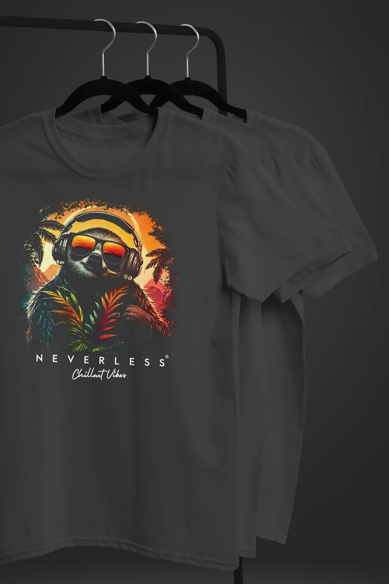 Herren T-Shirt Musik DJ Chill Faultier Print Aufdruck Relax Sommer Fashion Streetstyle