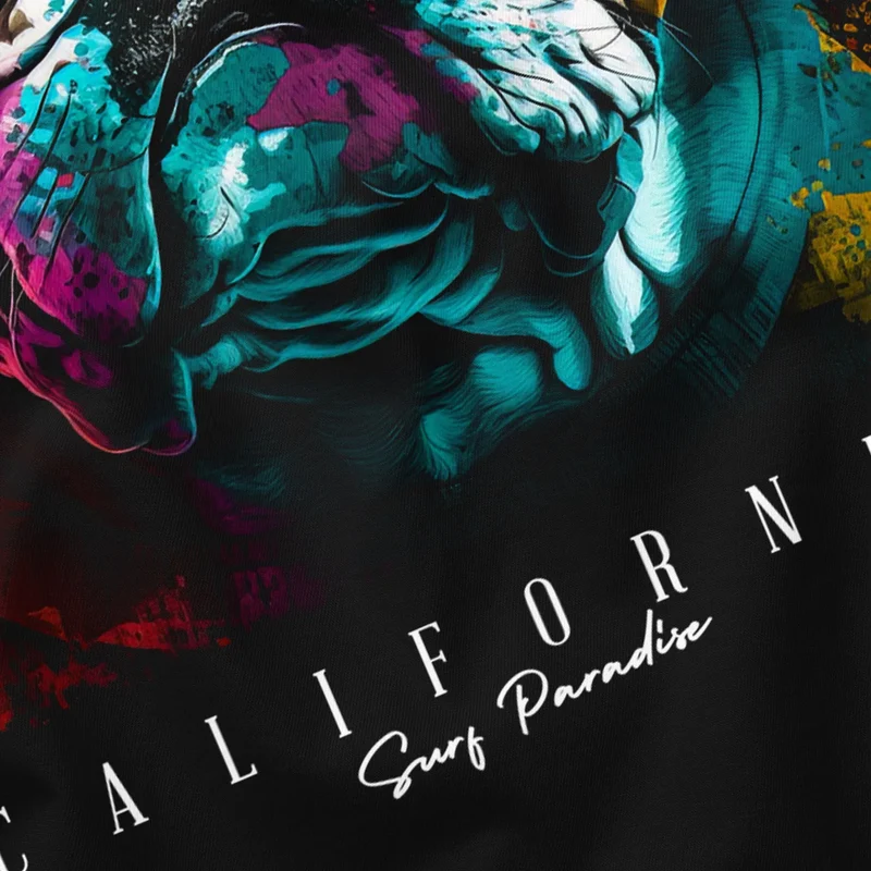 Herren T-Shirt Print California Bulldog Musik Kunst Motiv DJ Fashion Aufdruck Streetstyle
