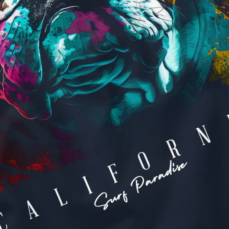 Herren T-Shirt Print California Bulldog Musik Kunst Motiv DJ Fashion Aufdruck Streetstyle