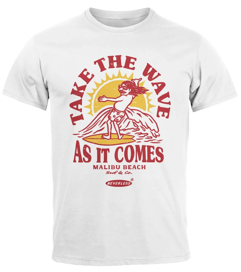 Herren T-Shirt Surfer Spruch Take the Wave Welle Surfing Fashion Streetstyle Sommer