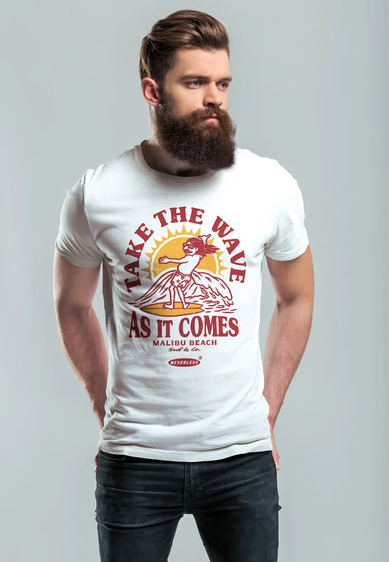 Herren T-Shirt Surfer Spruch Take the Wave Welle Surfing Fashion Streetstyle Sommer