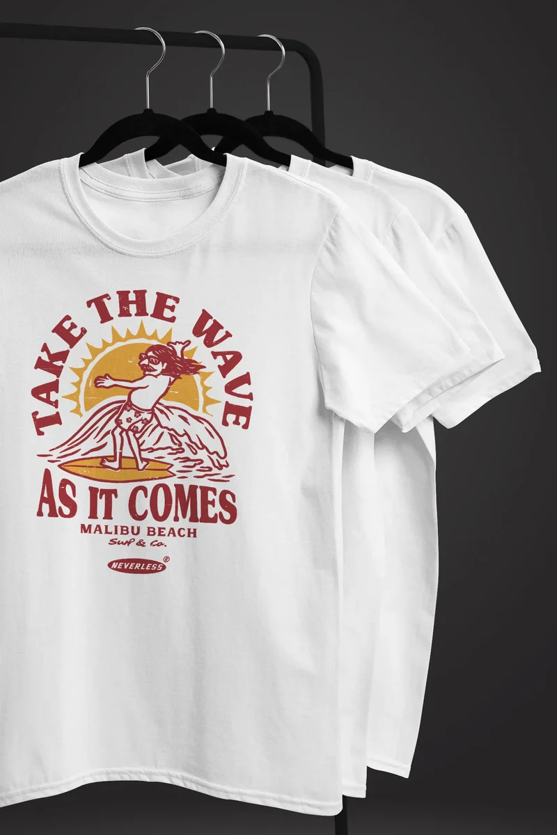 Herren T-Shirt Surfer Spruch Take the Wave Welle Surfing Fashion Streetstyle Sommer