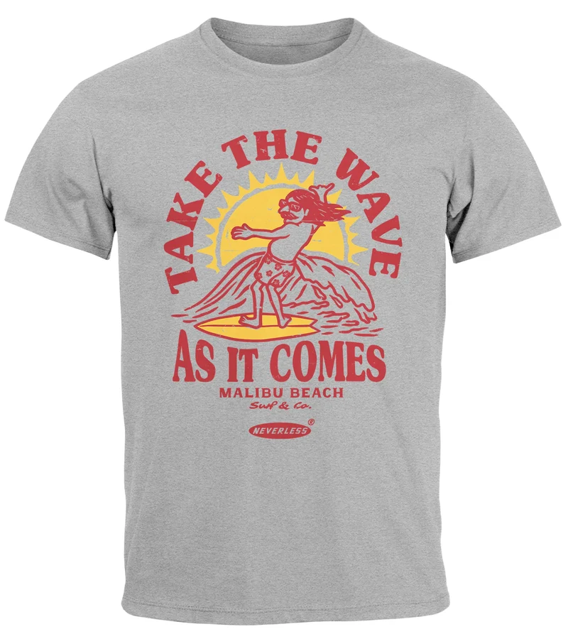 Herren T-Shirt Surfer Spruch Take the Wave Welle Surfing Fashion Streetstyle Sommer