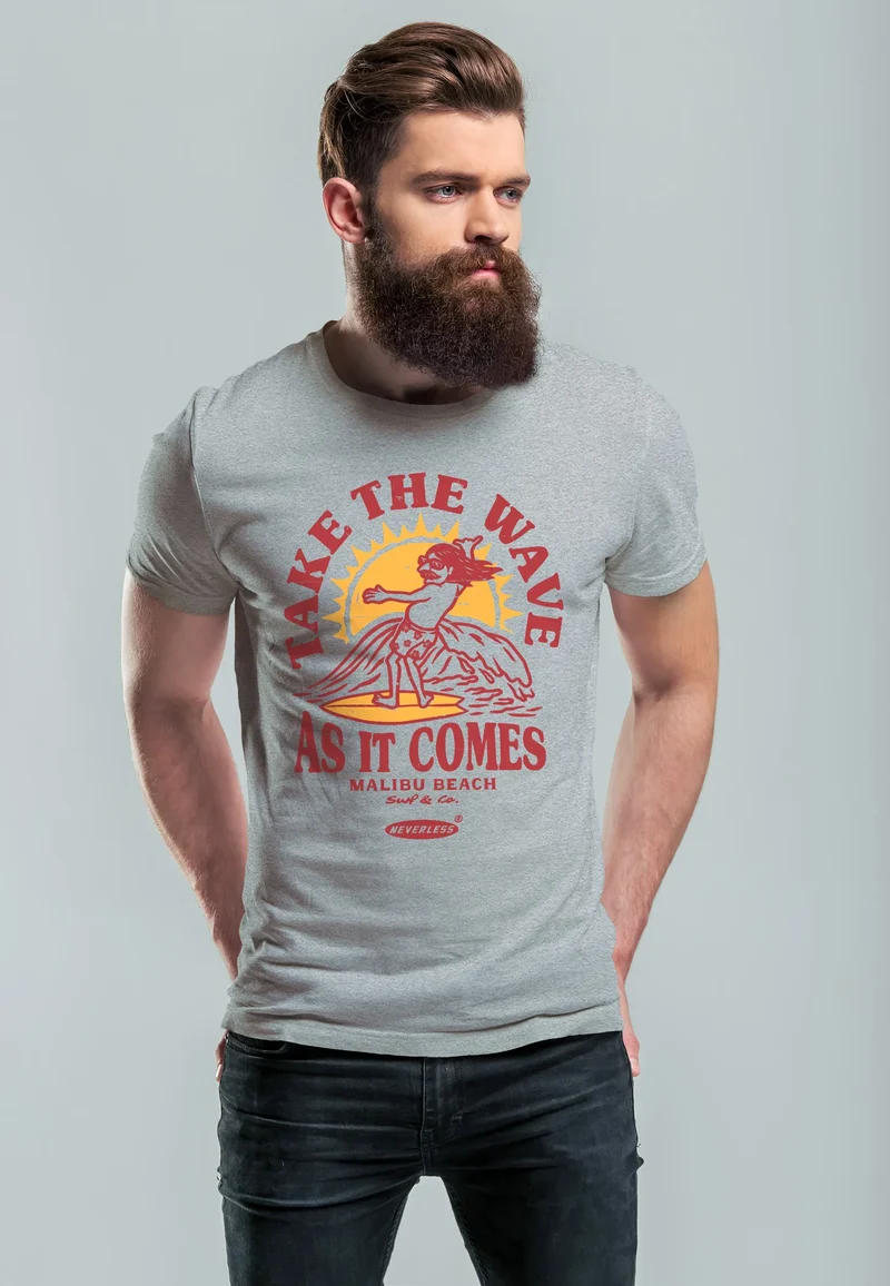 Herren T-Shirt Surfer Spruch Take the Wave Welle Surfing Fashion Streetstyle Sommer