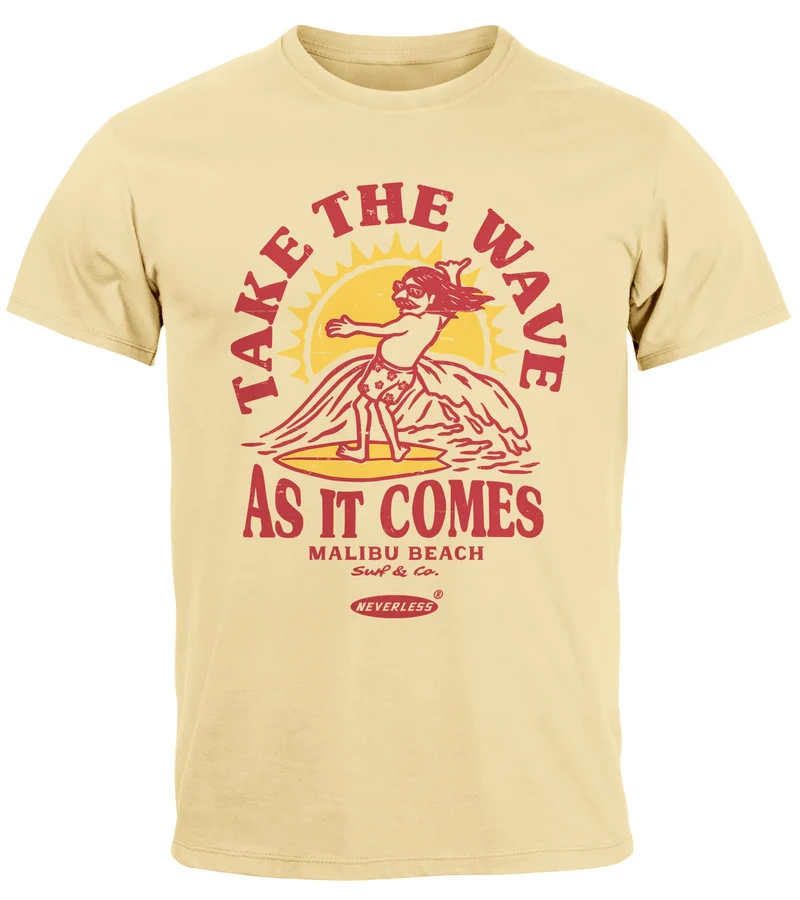 Herren T-Shirt Surfer Spruch Take the Wave Welle Surfing Fashion Streetstyle Sommer