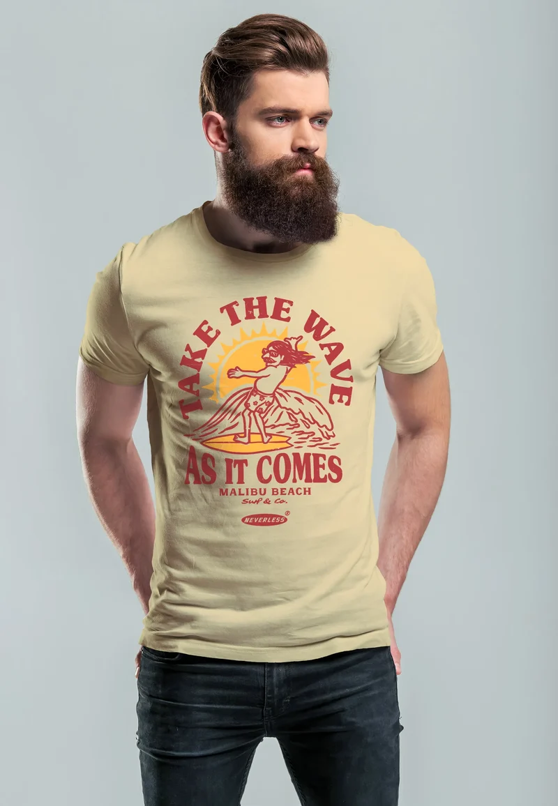 Herren T-Shirt Surfer Spruch Take the Wave Welle Surfing Fashion Streetstyle Sommer