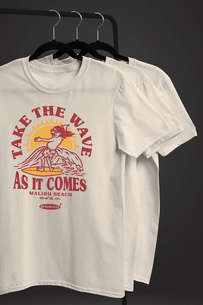 Herren T-Shirt Surfer Spruch Take the Wave Welle Surfing Fashion Streetstyle Sommer