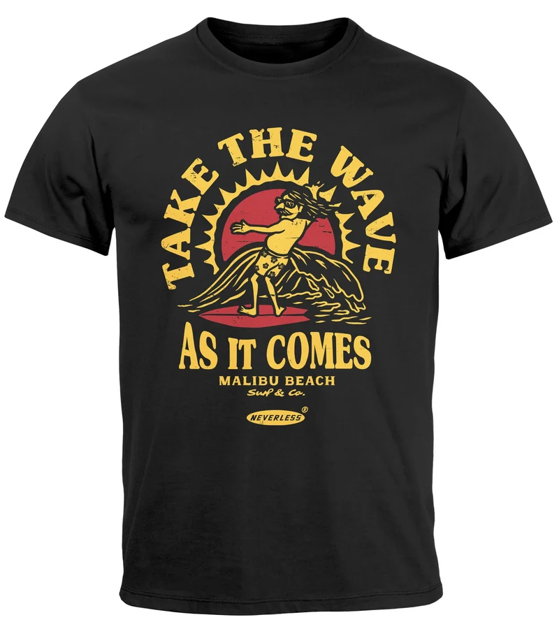 Herren T-Shirt Surfer Spruch Take the Wave Welle Surfing Fashion Streetstyle Sommer