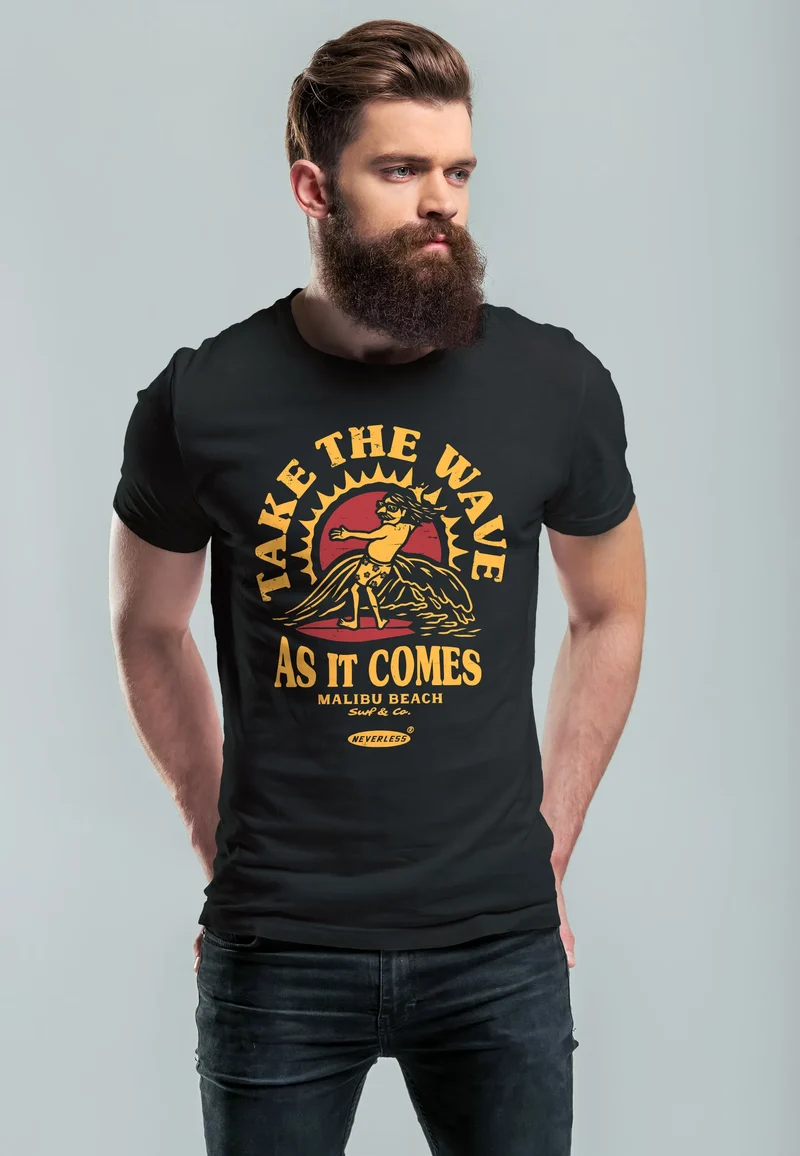 Herren T-Shirt Surfer Spruch Take the Wave Welle Surfing Fashion Streetstyle Sommer