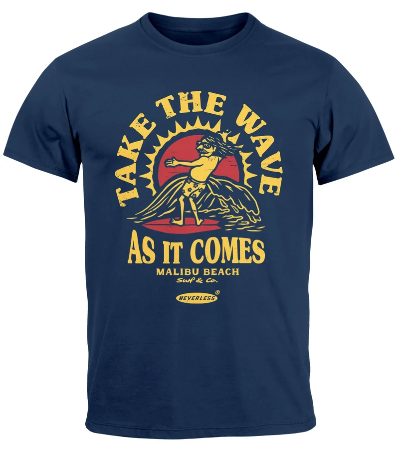 Herren T-Shirt Surfer Spruch Take the Wave Welle Surfing Fashion Streetstyle Sommer