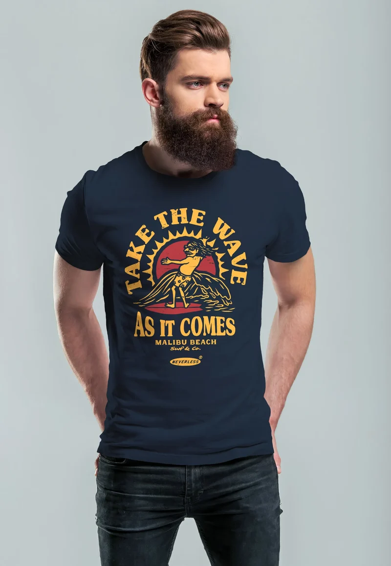 Herren T-Shirt Surfer Spruch Take the Wave Welle Surfing Fashion Streetstyle Sommer