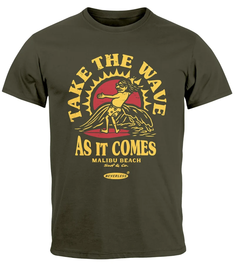 Herren T-Shirt Surfer Spruch Take the Wave Welle Surfing Fashion Streetstyle Sommer