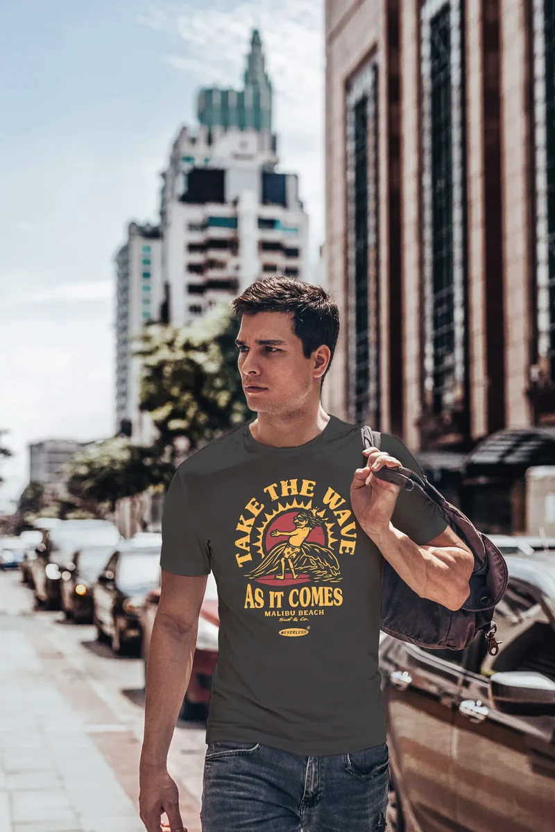 Herren T-Shirt Surfer Spruch Take the Wave Welle Surfing Fashion Streetstyle Sommer