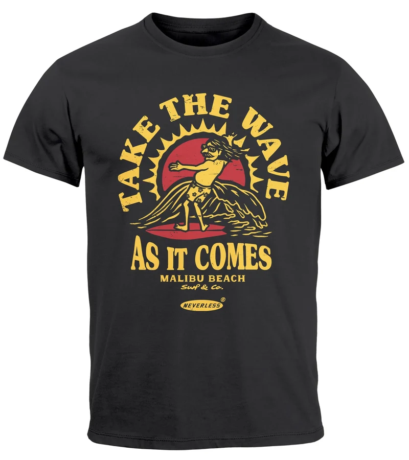 Herren T-Shirt Surfer Spruch Take the Wave Welle Surfing Fashion Streetstyle Sommer