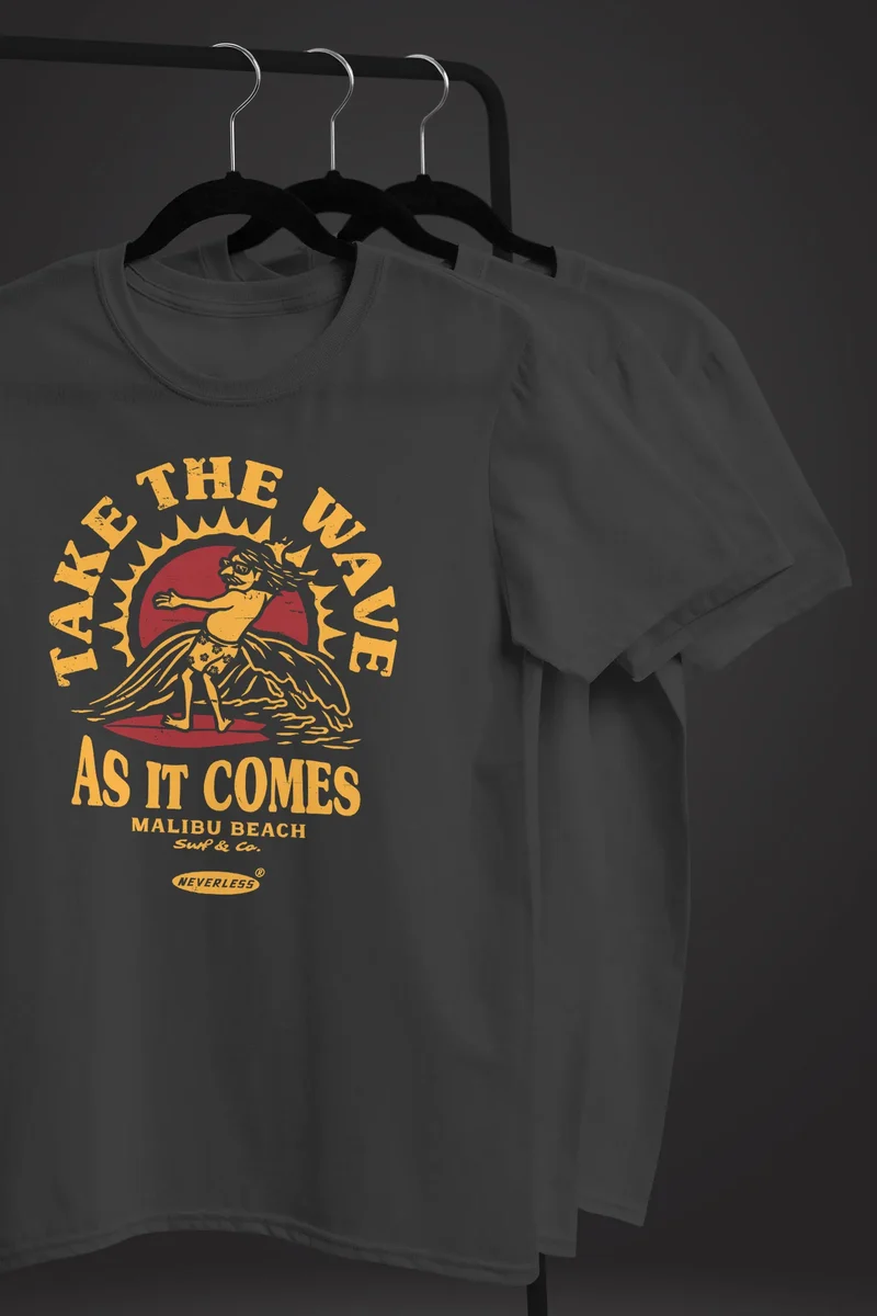 Herren T-Shirt Surfer Spruch Take the Wave Welle Surfing Fashion Streetstyle Sommer