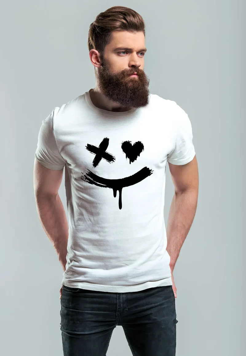 Herren T-Shirt mit Print Aufdruck Smile Techwear Fashion Streetstyle Trendmotiv