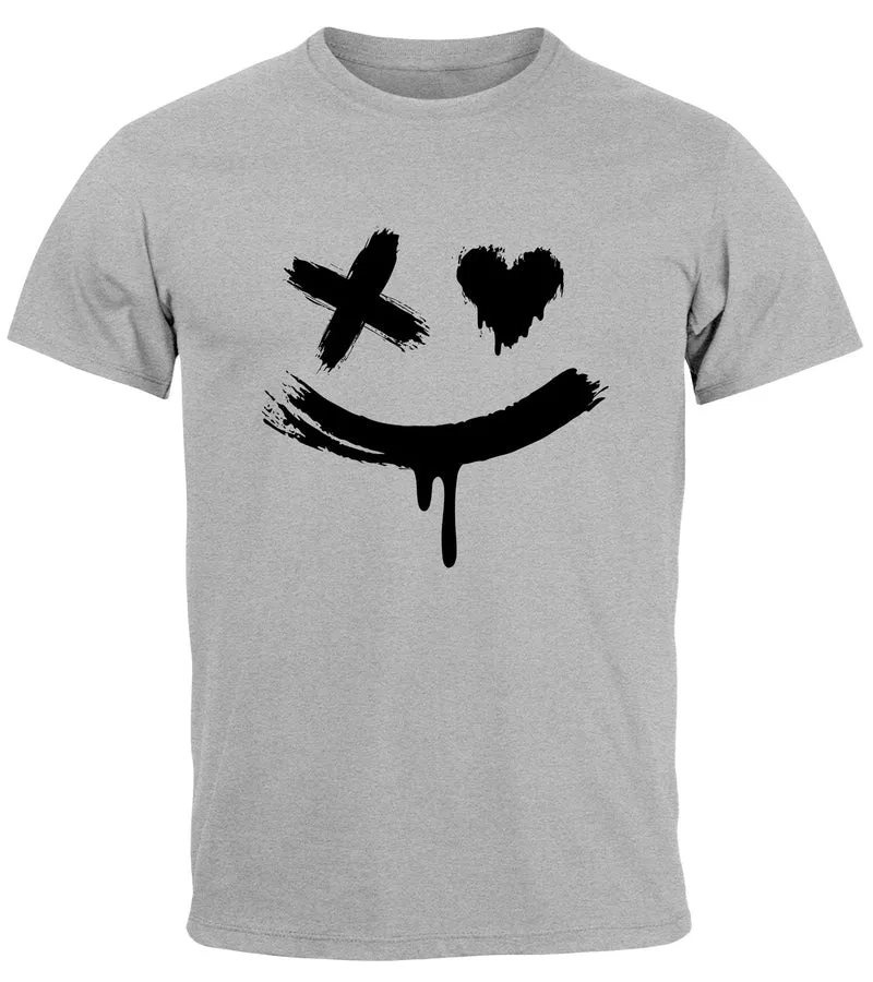 Herren T-Shirt mit Print Aufdruck Smile Techwear Fashion Streetstyle Trendmotiv