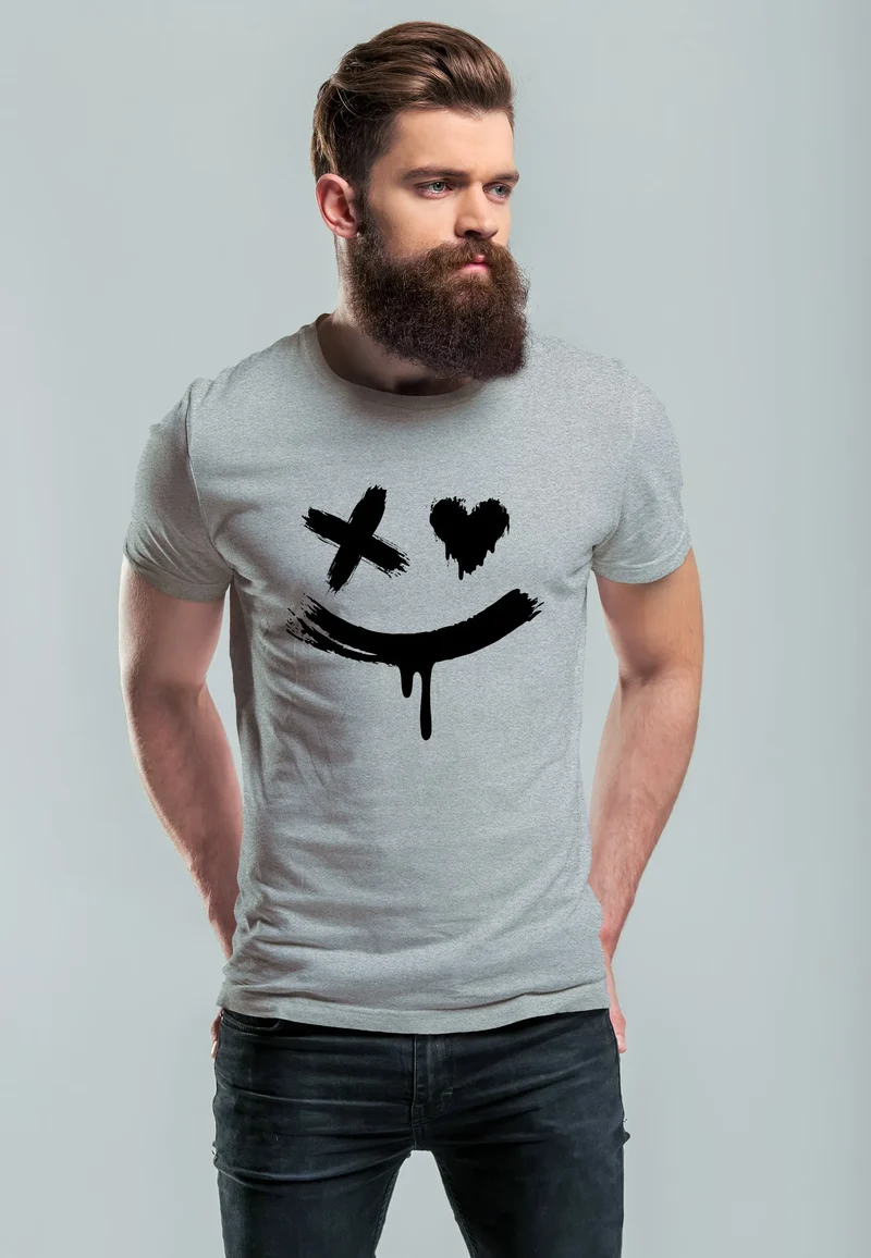 Herren T-Shirt mit Print Aufdruck Smile Techwear Fashion Streetstyle Trendmotiv