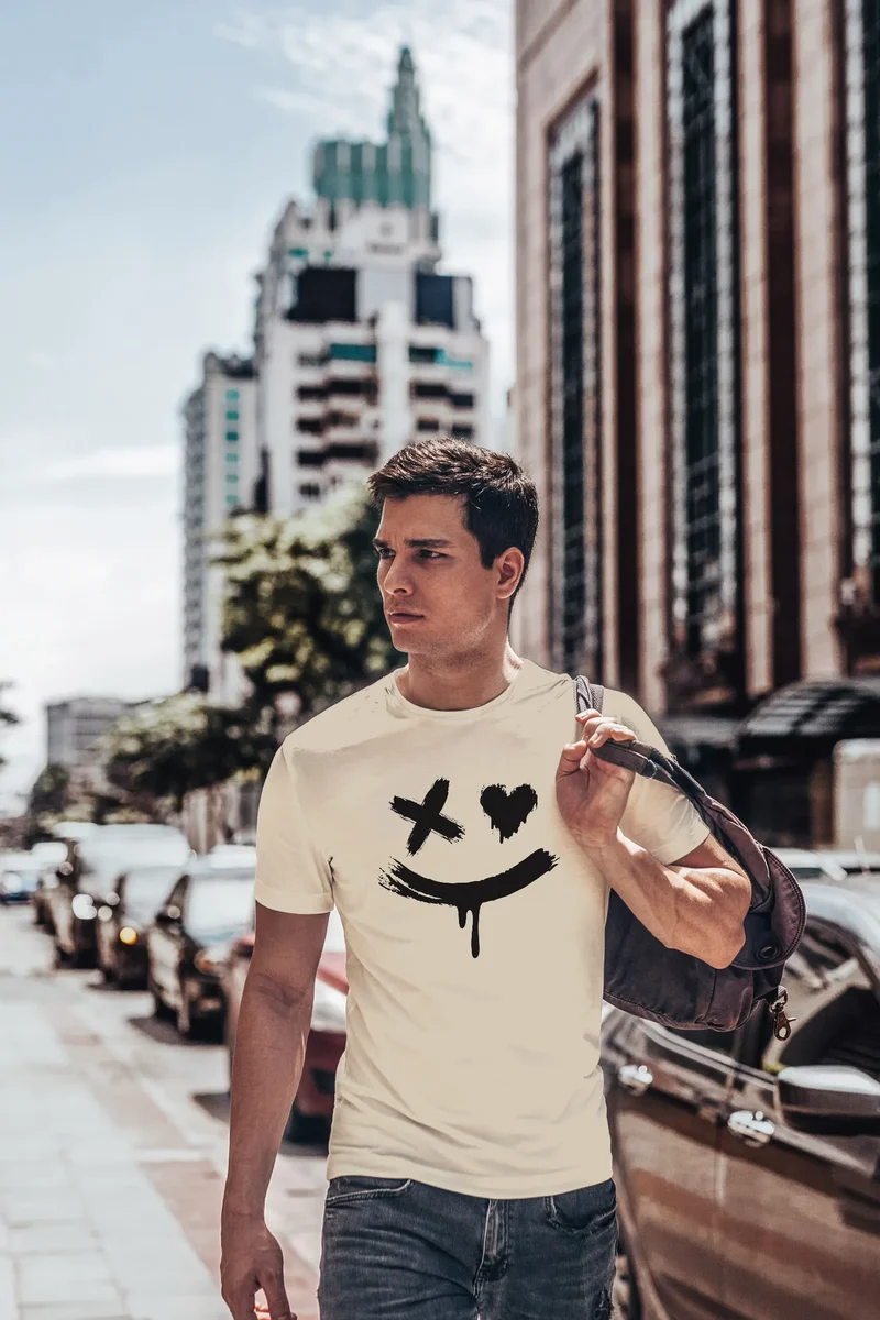 Herren T-Shirt mit Print Aufdruck Smile Techwear Fashion Streetstyle Trendmotiv