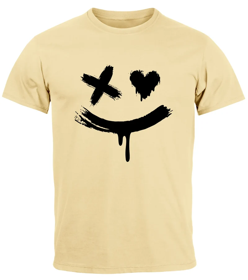 Herren T-Shirt mit Print Aufdruck Smile Techwear Fashion Streetstyle Trendmotiv