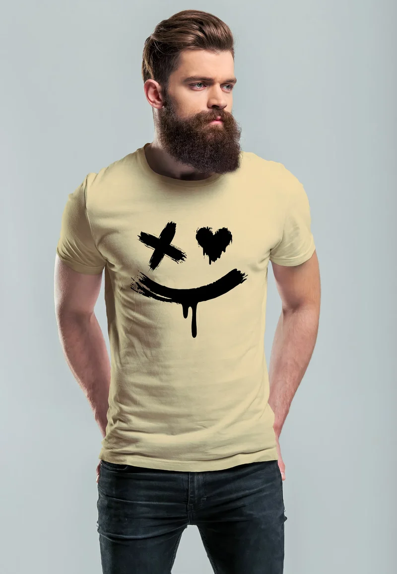 Herren T-Shirt mit Print Aufdruck Smile Techwear Fashion Streetstyle Trendmotiv