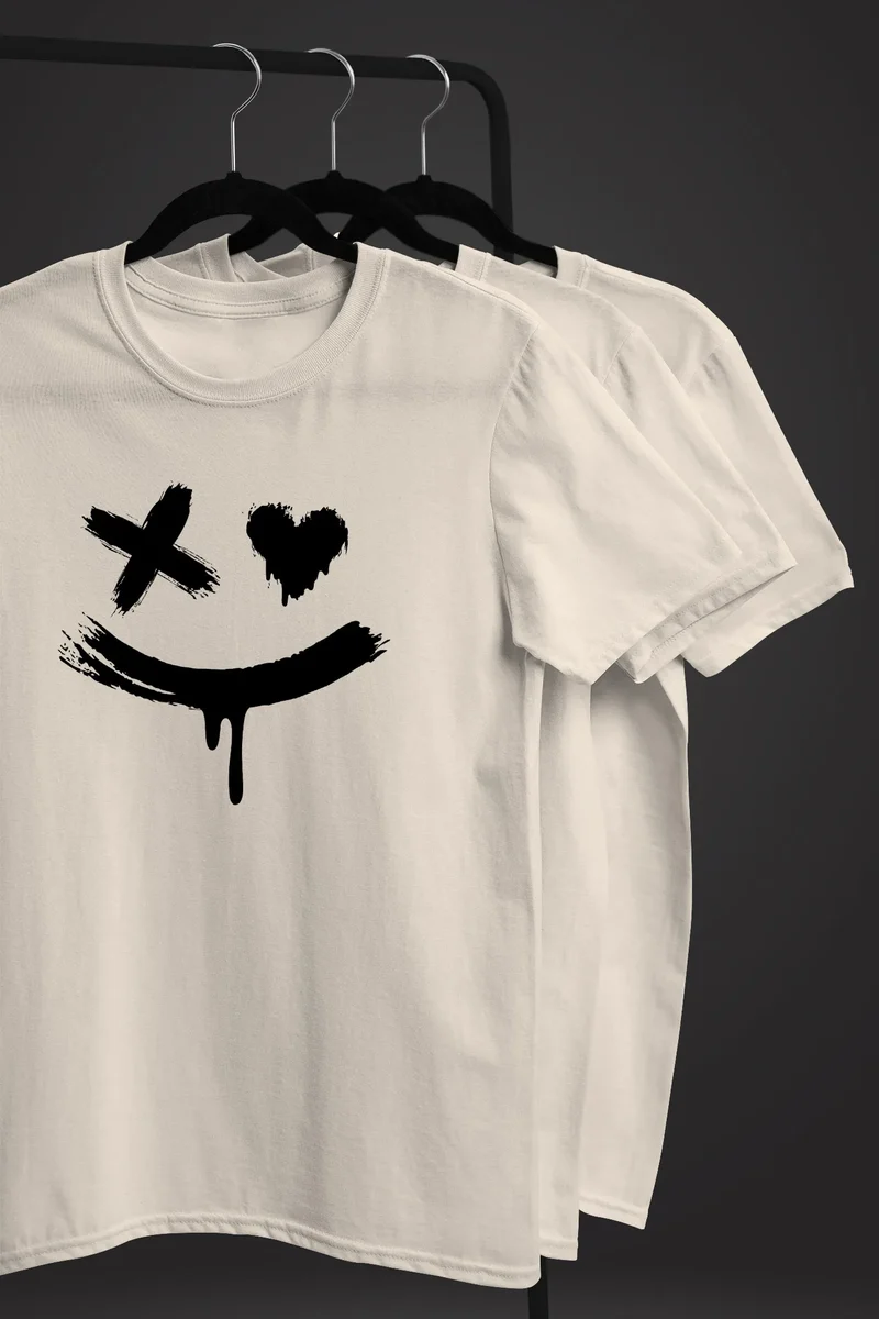 Herren T-Shirt mit Print Aufdruck Smile Techwear Fashion Streetstyle Trendmotiv
